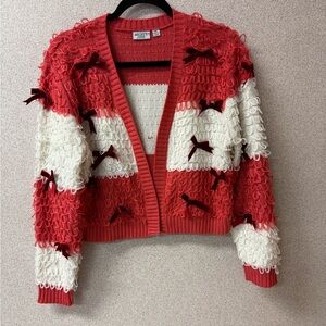 Mighty Fine Womens Medium Lumpy Orange Knit Short Open Front Cardigan coquette‎